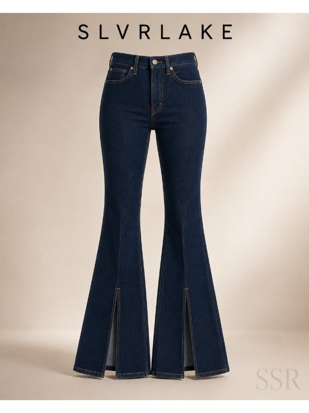 NWT SLVRLAKE Indiana Superflare Split Hem Jeans Midnight Mile Dark Wash Size 26